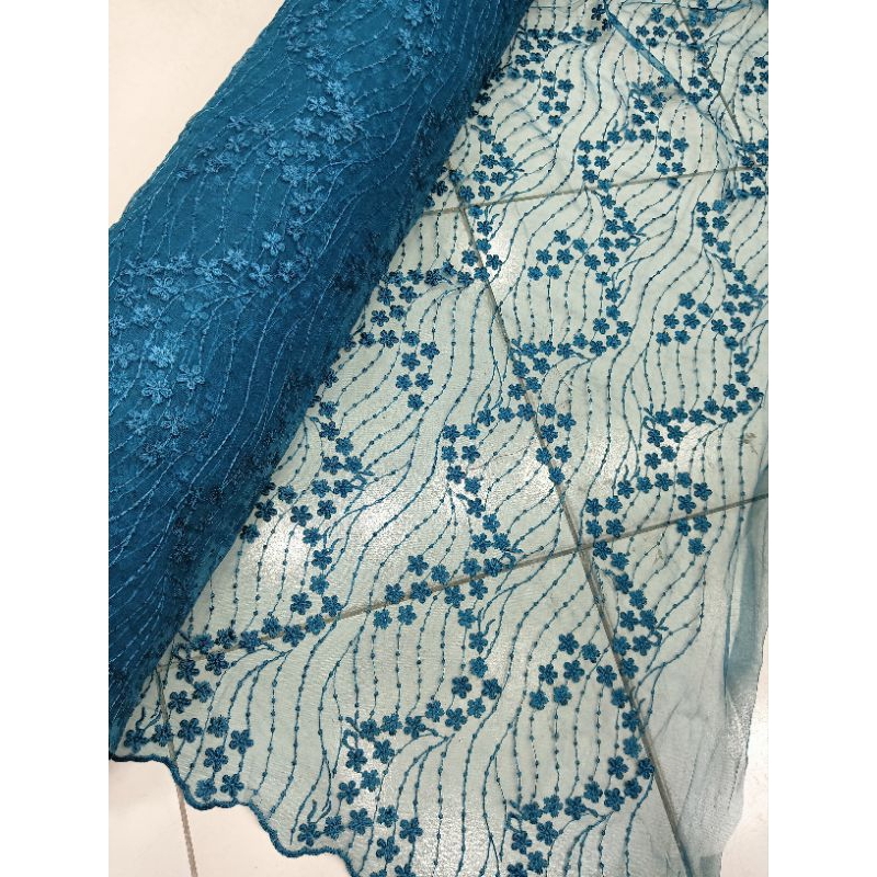 KAIN/BAHAN TILLE/TILE BORDIR TEBAL MOTIF BUNGA DOT MERAMBAT PREMIUM