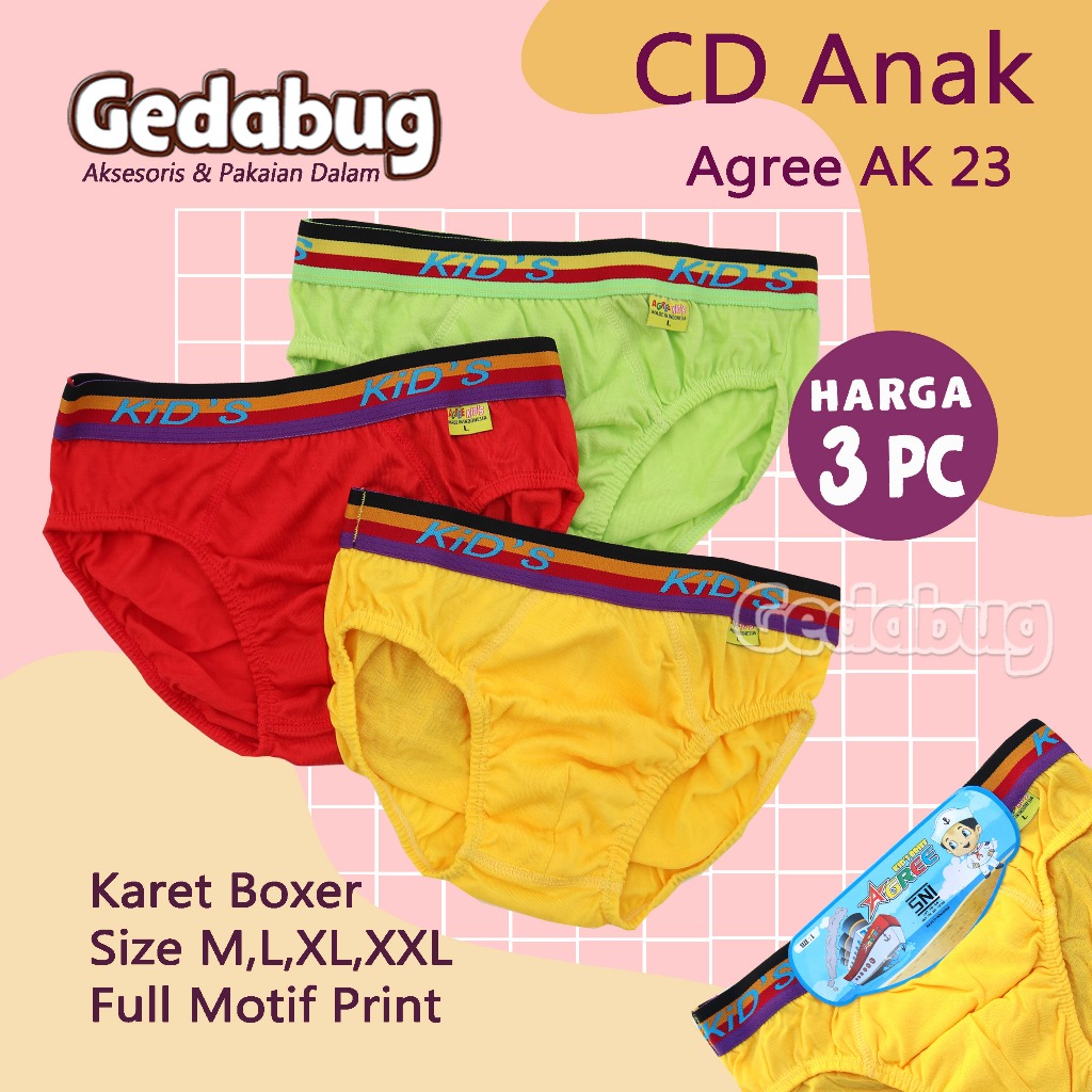 3 pcs - Celana Dalam Anak Agree AG101 Laki Laki CD Agree Kids AG 101 Karet Boxer Original