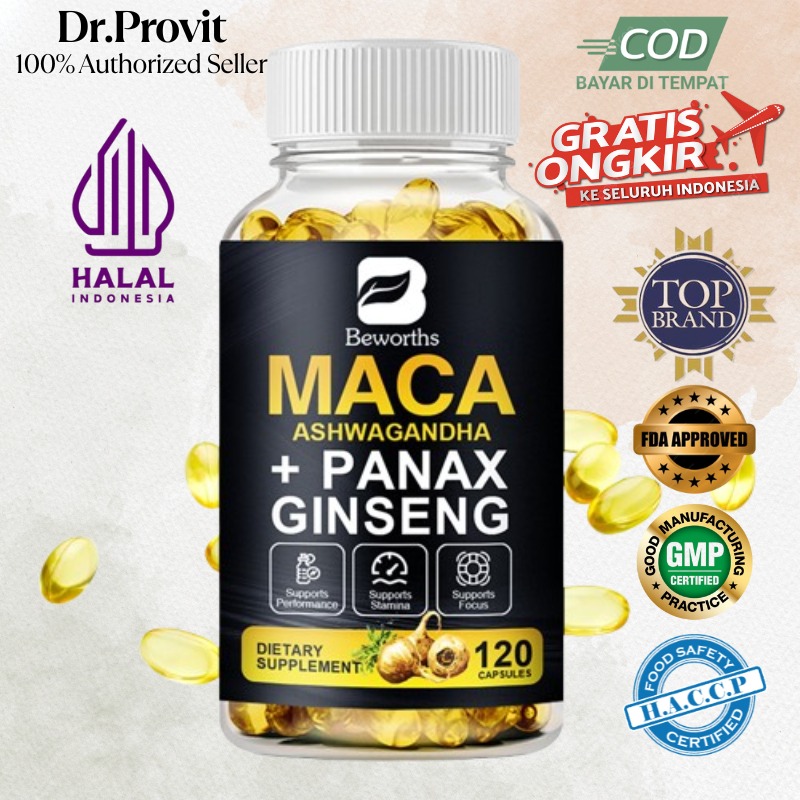 BEWORTHS 120pcs USA Ekstrak Akar Ginseng & MACA Kapsul Vegetarian Performance For male