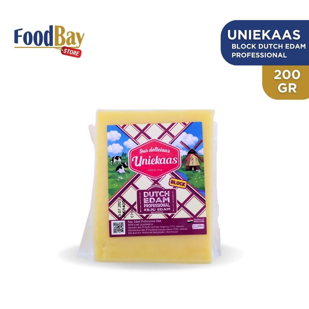 

UNIEKAAS Block Dutch Edam Professional 200 Gr / Keju balok Edam Prof 200gr