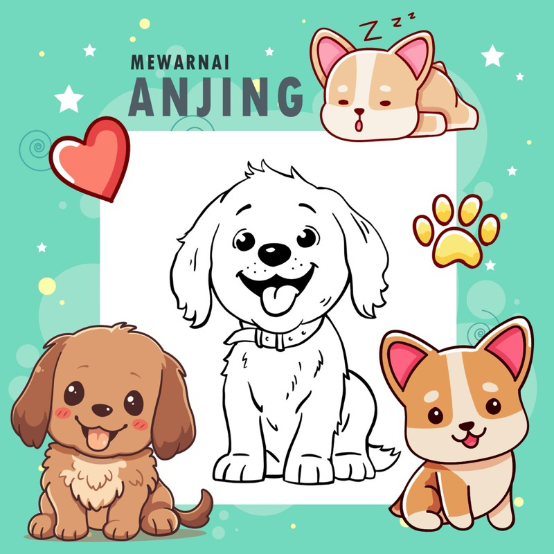 

25 Lembar A5 | Kertas Mewarnai tema Anjing | 25 Kertas Mewarnai Berbeda