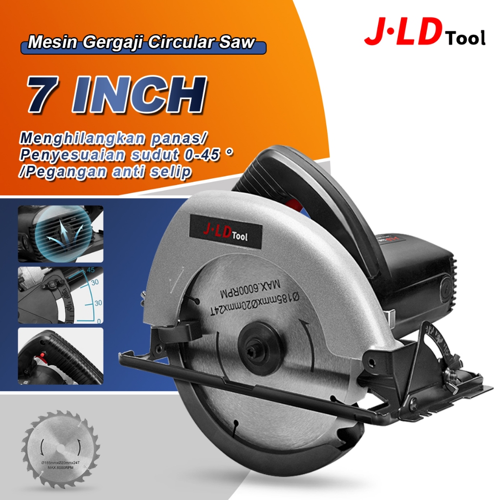 JLD Mesin Gergaji Circular Saw 7 Inch JD1857 900W Sircular Saw J1857 Mesin Potong Pemotong Keramik