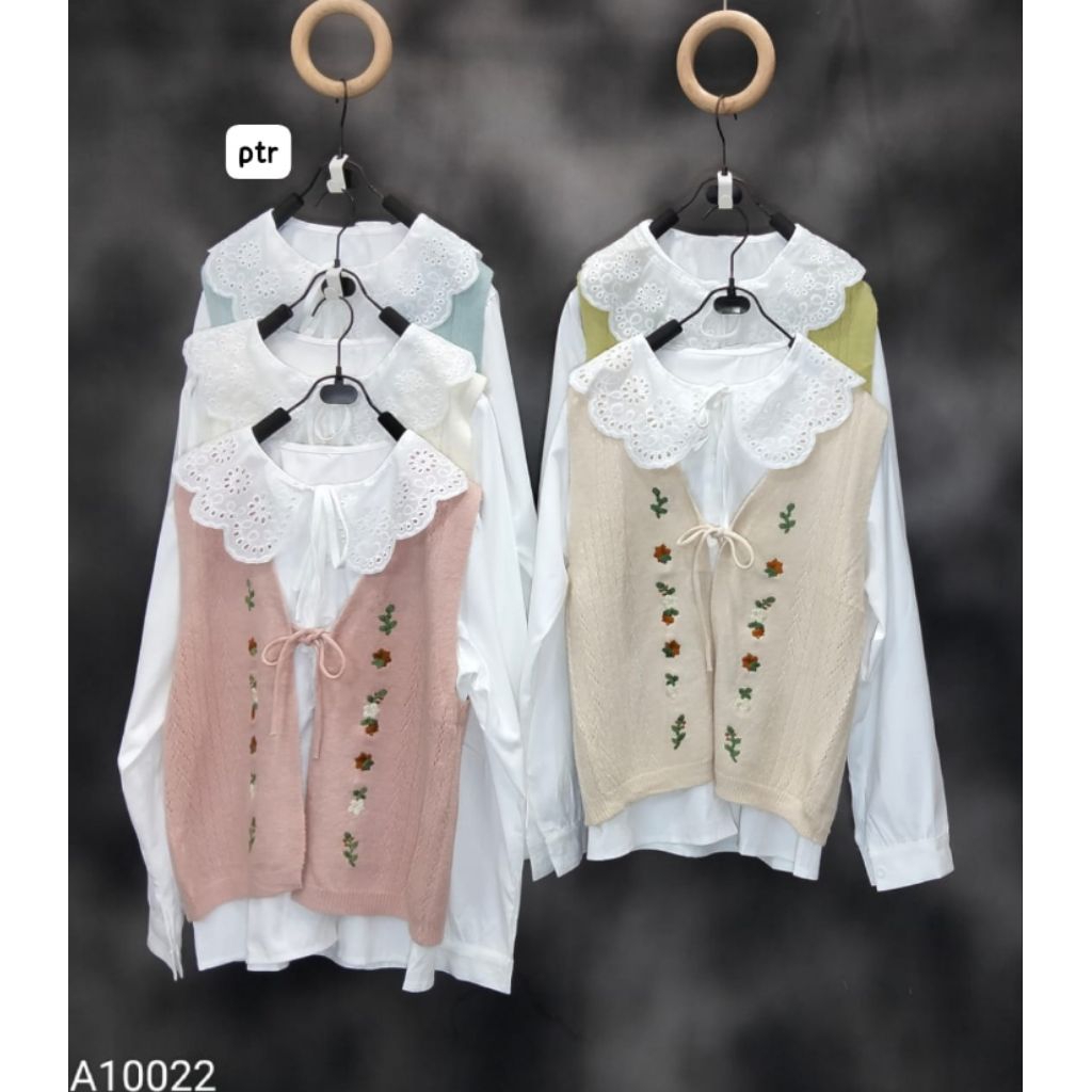 Atasan Wanita Kemeja + Vest Tali Bahan Katun Rajut Import Premium