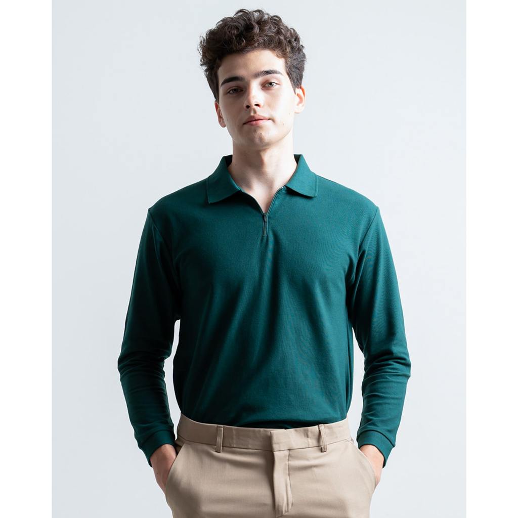 HSRM - Pozi Polo Shirt Zipper Long Sleeve Forest Green | Kaos Polo Pria Lengan Panjang