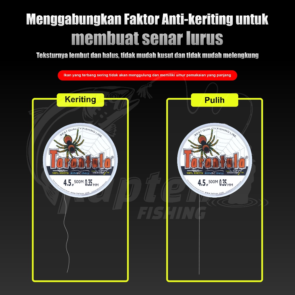 RB KaptenFishing TARANTULA 500Meter Nilon Tali Pancing Bahan Nilon Pancing Anti Keriting SuperKuat