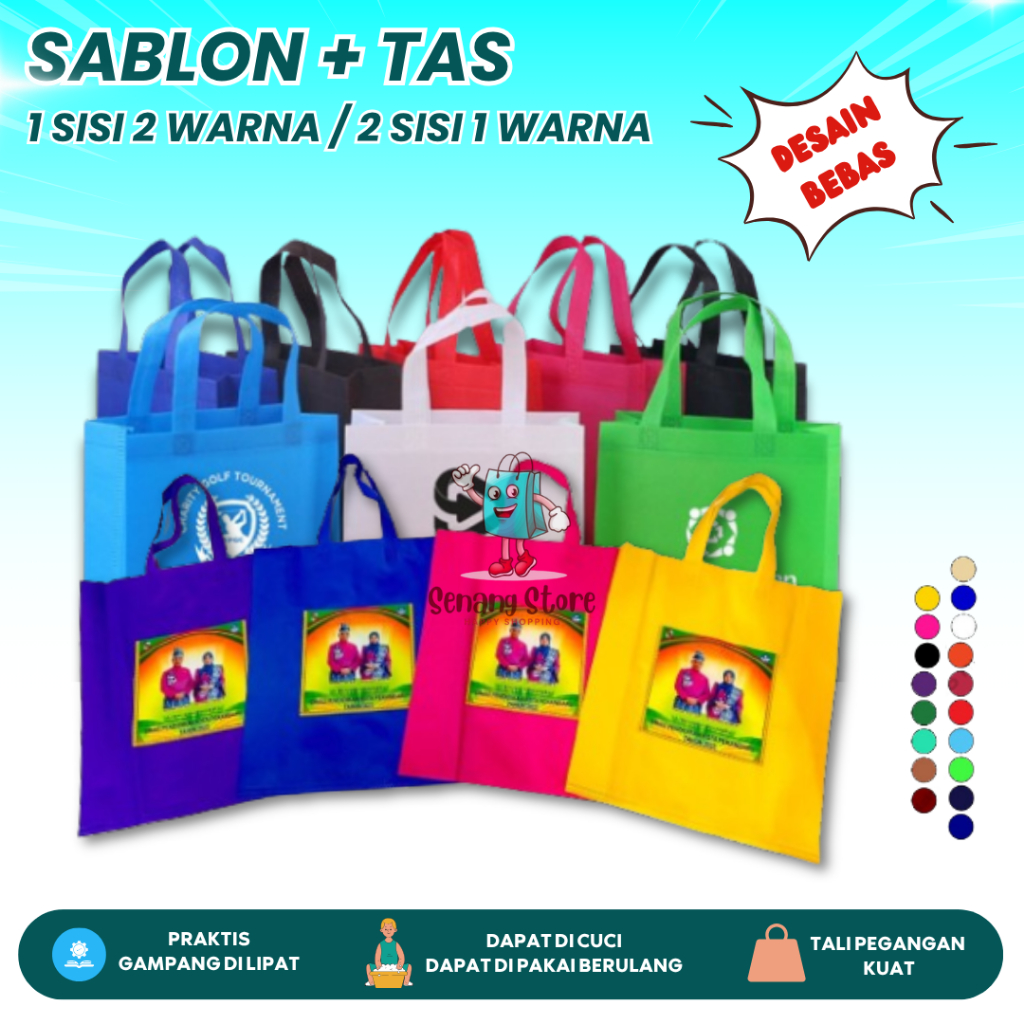 

CUSTOM SABLON PLUS TAS Goodie Bag HANDLE 1 SISI 2 WARNA Kantong Tas Belanja Totebag Spunbond Hampers Souvenir