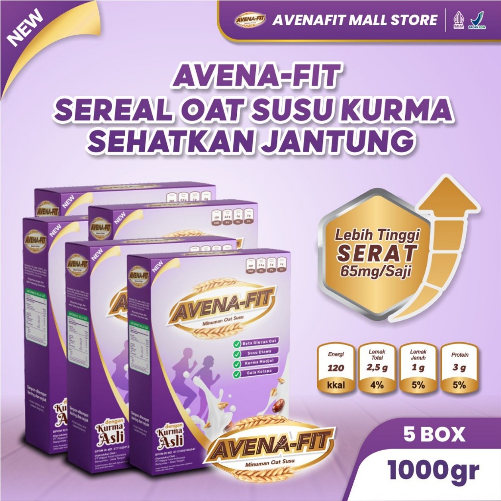 

Avenafit Terlaris Paket 5 Box Sereal Oat Susu Kurma terbaik Untuk Mengatasi Lemak Jenuh