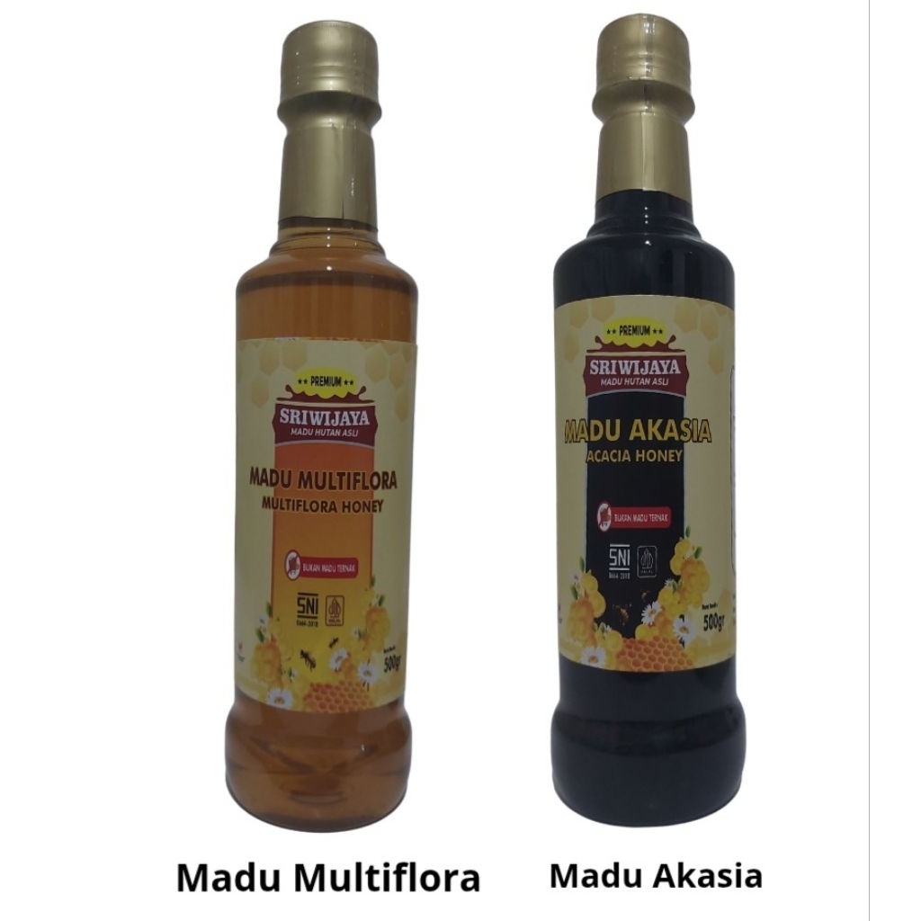 

Madu Hutan Asli Sriwijaya 500 gram Akasia( hitam-manis sedikit asam)multiflora(kuning-manis)