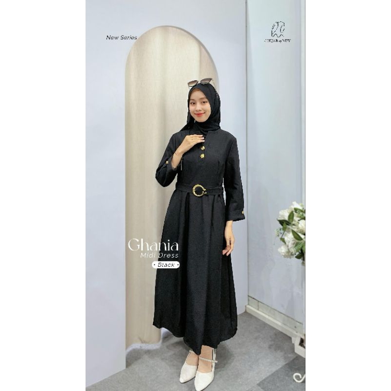 Ghania Dress | Dress Hitam | Dress Import | Dress Anggun | Korean Look Style | D’Hijab of Mey