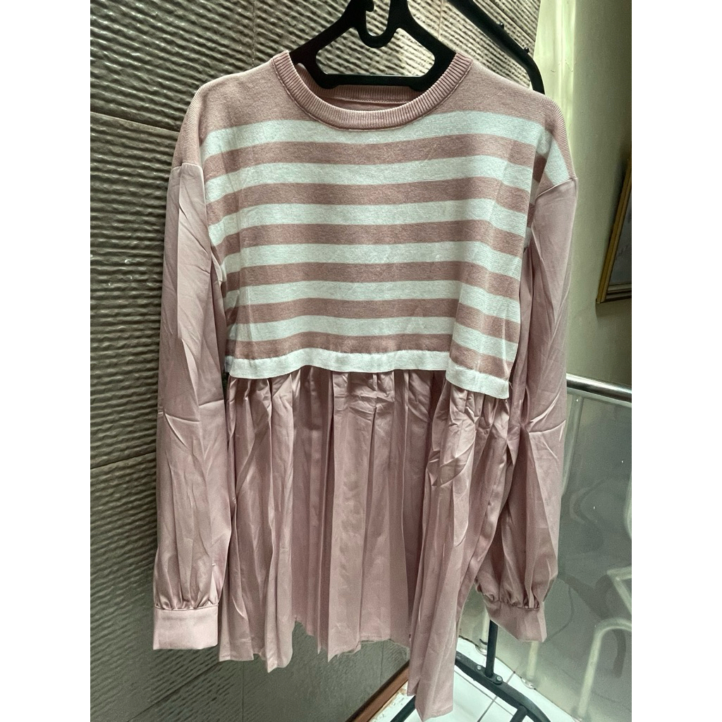 Baju Tunik Rampel Kombinasi Rajut dan Katun | Baju Tunik