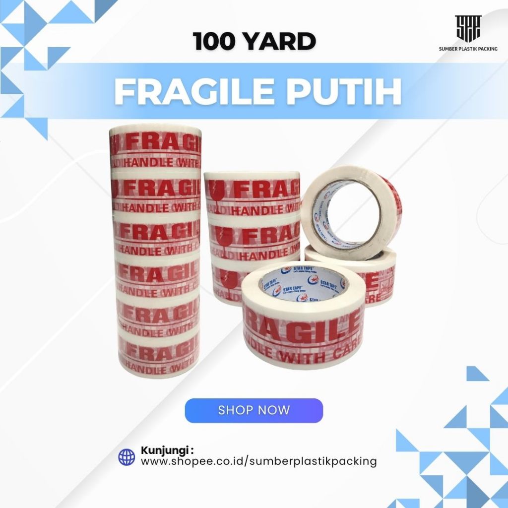 

Lakban Perekat Selotip Fragile Putih Panjang 100 YARD ASLI Tidak Tipu-Tipu