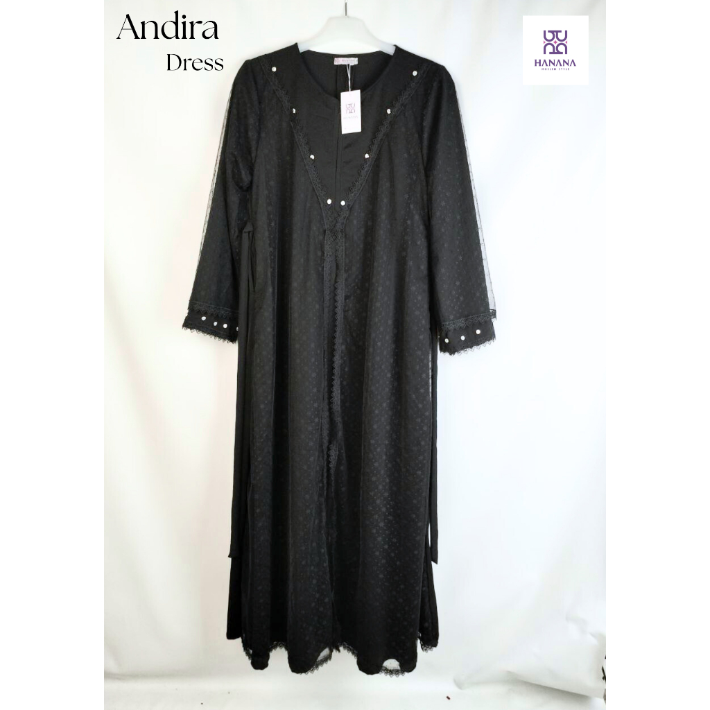 Andira Dress by Hanana- gamis brokat- Abaya Hitam