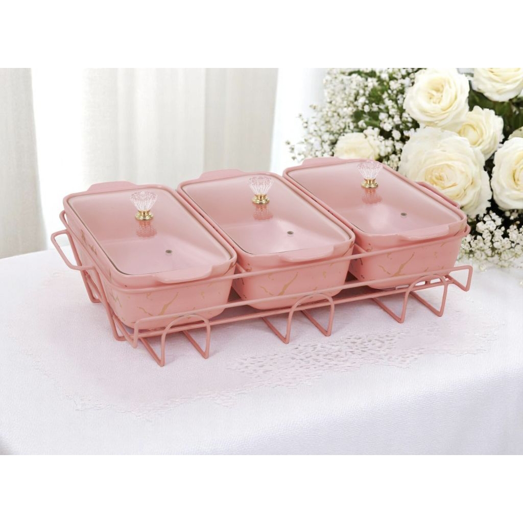 Wadah Saji Serena Dengan Rak, food display Marmer, Prasmanan VICENZA Bm916 PINK Dibuat dari keramik 