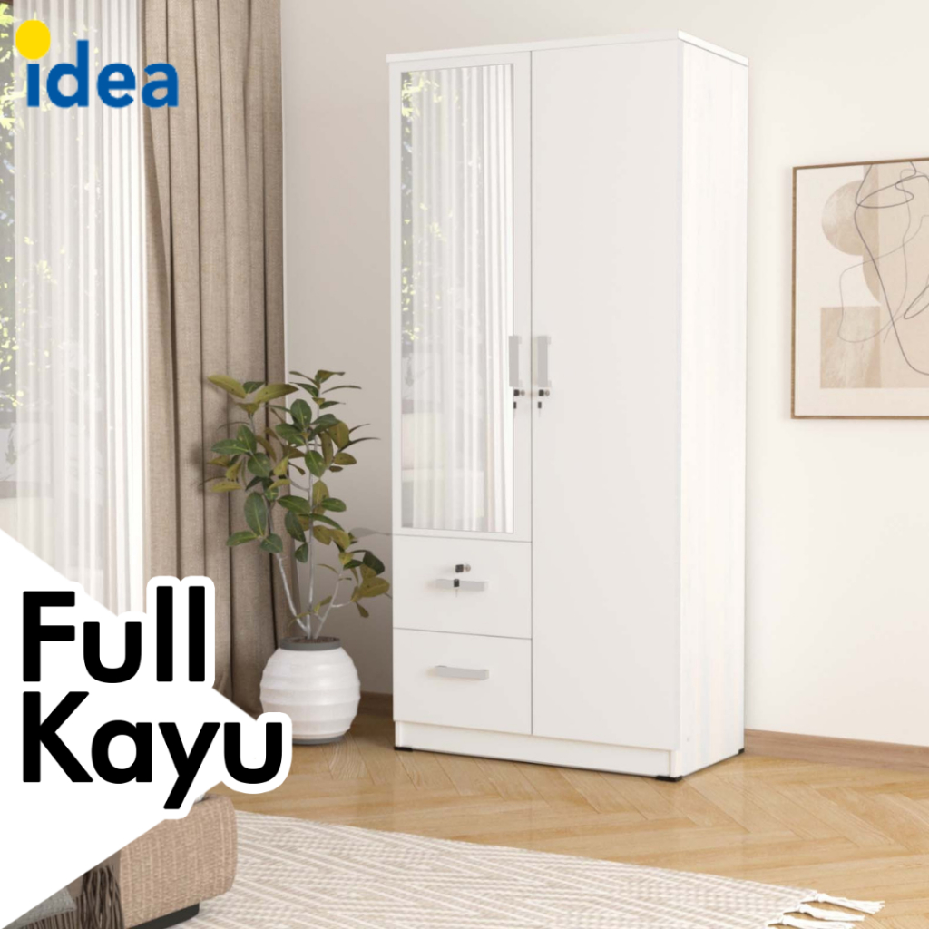 Lemari Pakaian Minimalis Kayu 2 Pintu Cermin Modern Murah - Idea Furniture Arizona Kaca