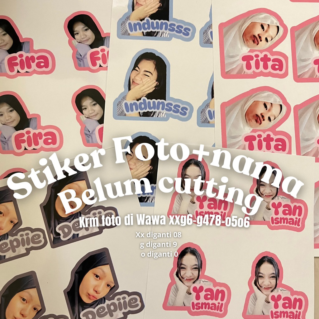 

Stiker foto+nama non waterproof | stiker tempel nama dan foto