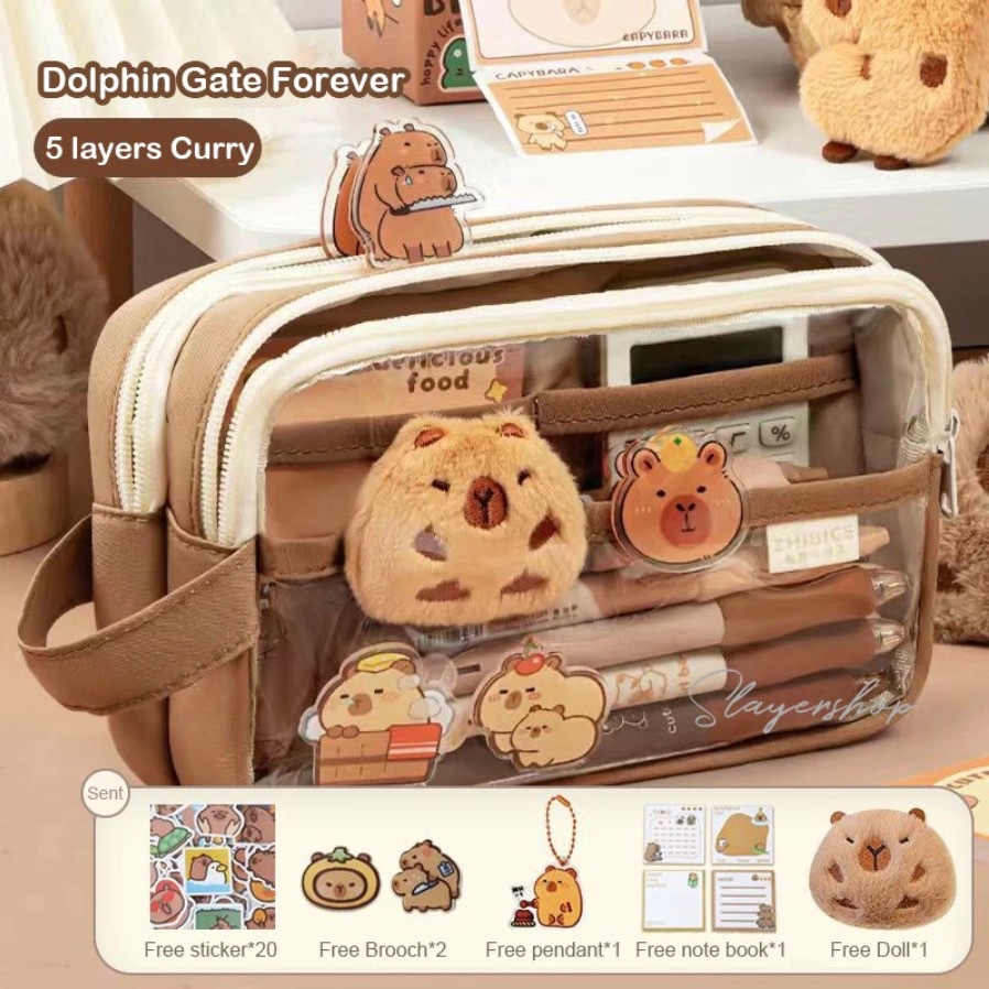 

Capybara Tempat alat tulis kotak pensil aesthetic Tas PenaTempat Pencil Tas Pensil kapasitas besar