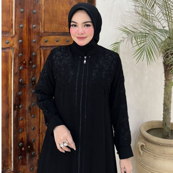 AIRA ABAYA BY SI.NE.SA - GAMIS ARAB DUBAI MODEL BORDIR HITAM PAYET HITAM MEWAH SIMPLE BIG SIZE