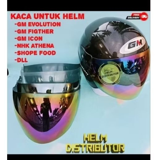 Kaca Visor helm GM evolution / kaca helm shopee food hitam bening silver pelangi