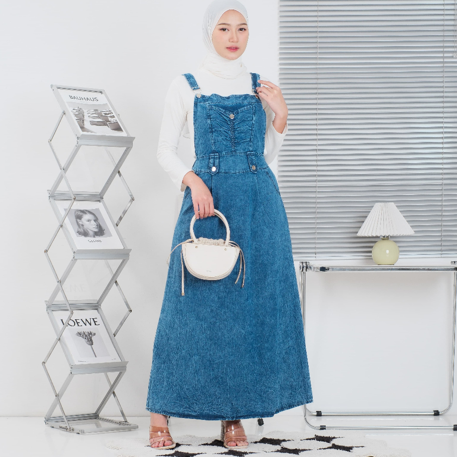 OVERALL JEANS ROK PANJANG TERBARU