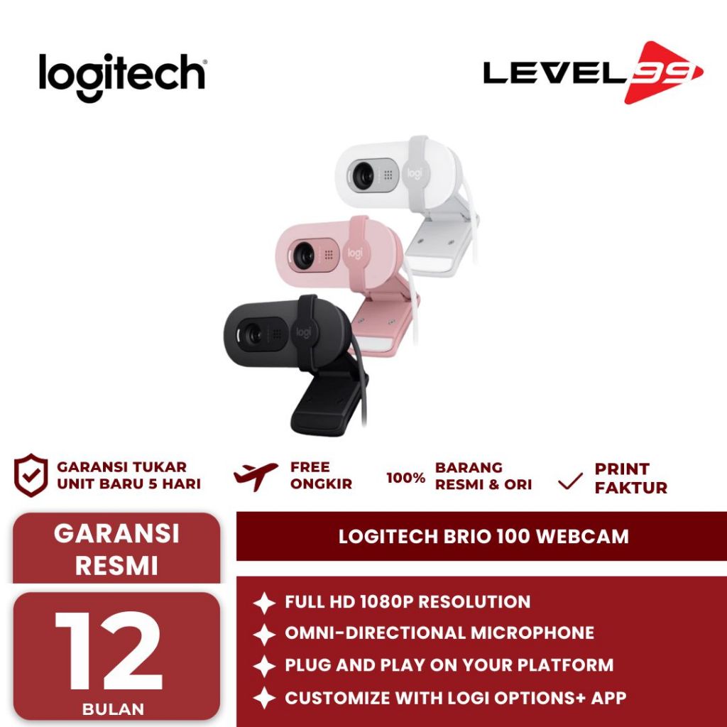 LOGITECH BRIO 100 WEBCAM FULL HD SHUTTER PRIVACY & BUILT-IN MICROPHONE
