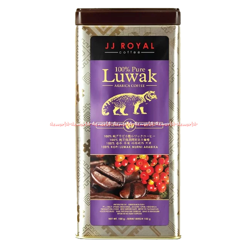 

JJ Royal 100% 100gr Pure Luwak Arabica Coffee Biji Kopi Whole Beans Kemasan Kaleng Ungu Purple Jeje Royal