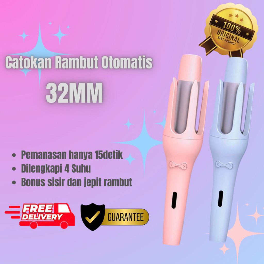 catokan rambut ceramic 32mm catok curly otomatis curly rambut curling iron ipn negatif curly