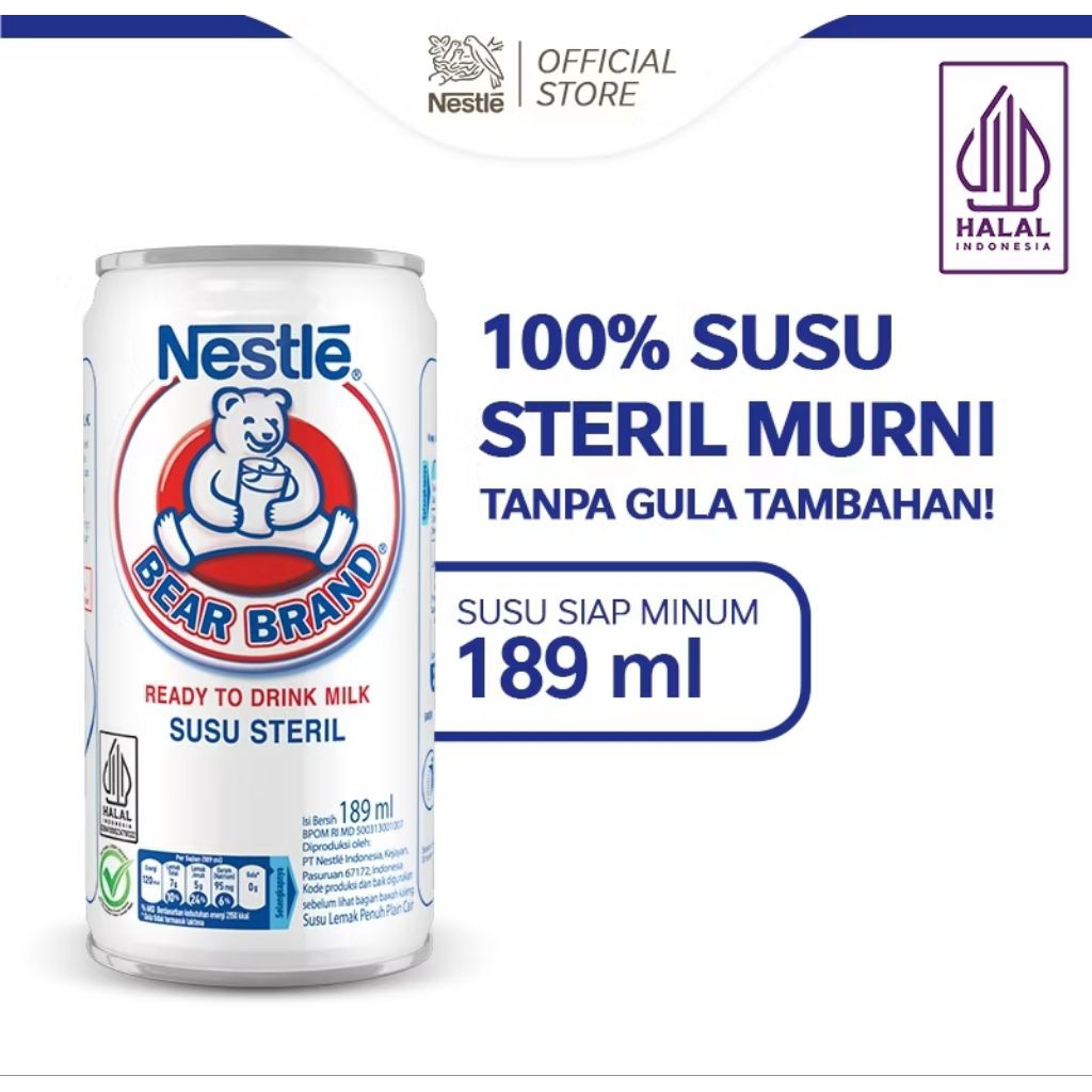 

Bear Brand Susu Steril Ready To Drink 189 ml Susu Beruang