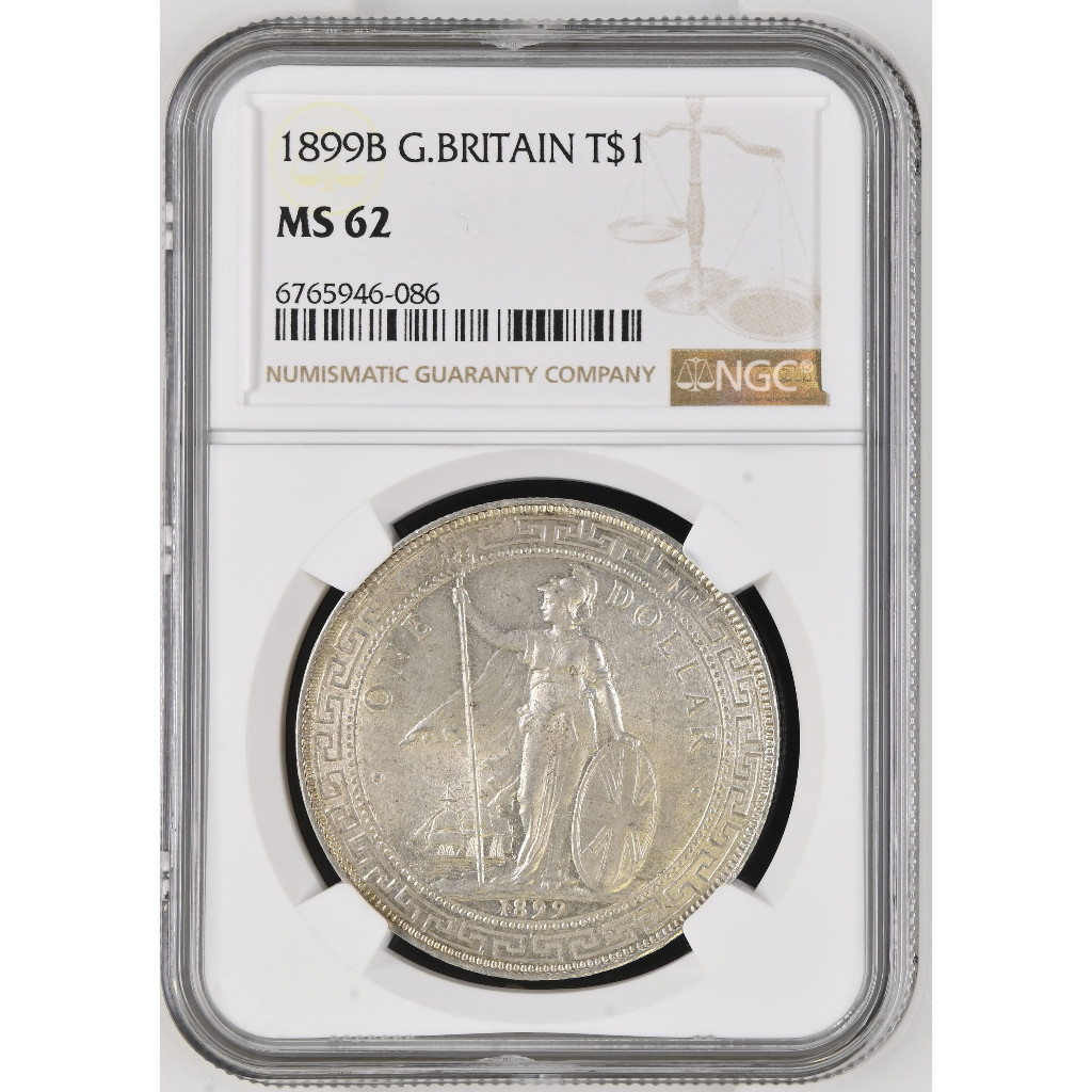 Koin Perak Great Britain British Trade Dollar BTD 1899B NGC MS62