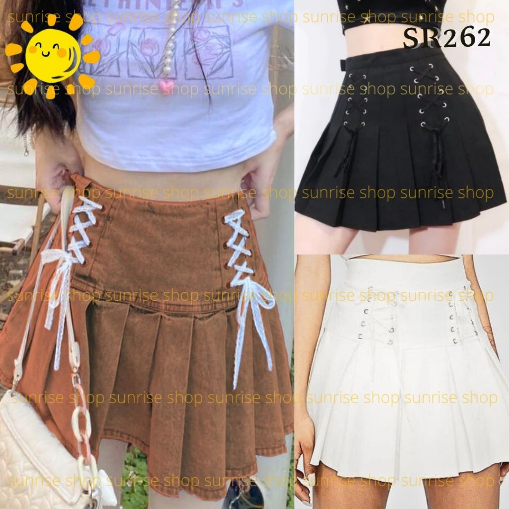 SR262-DOUBLE LACE UP PLEATED  OMERO STRETCHY JEANS SKIRT PREMIUM