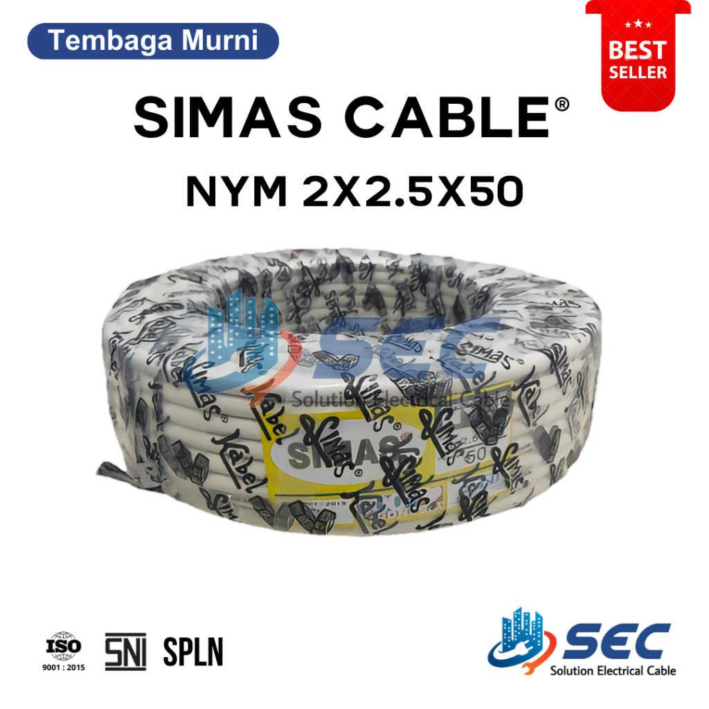KABEL LISTRIK NYM SIMAS 2x2.5mm² 50Y TEMBAGA MURNI SNI SPLN SIMAS KABEL