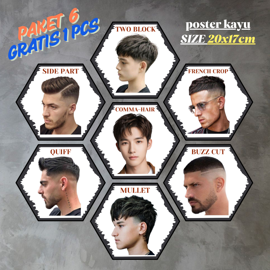 poster kayu barbershop model terbaru 2025 ukuran besar clasik model rambut anak anak poster pangkas 