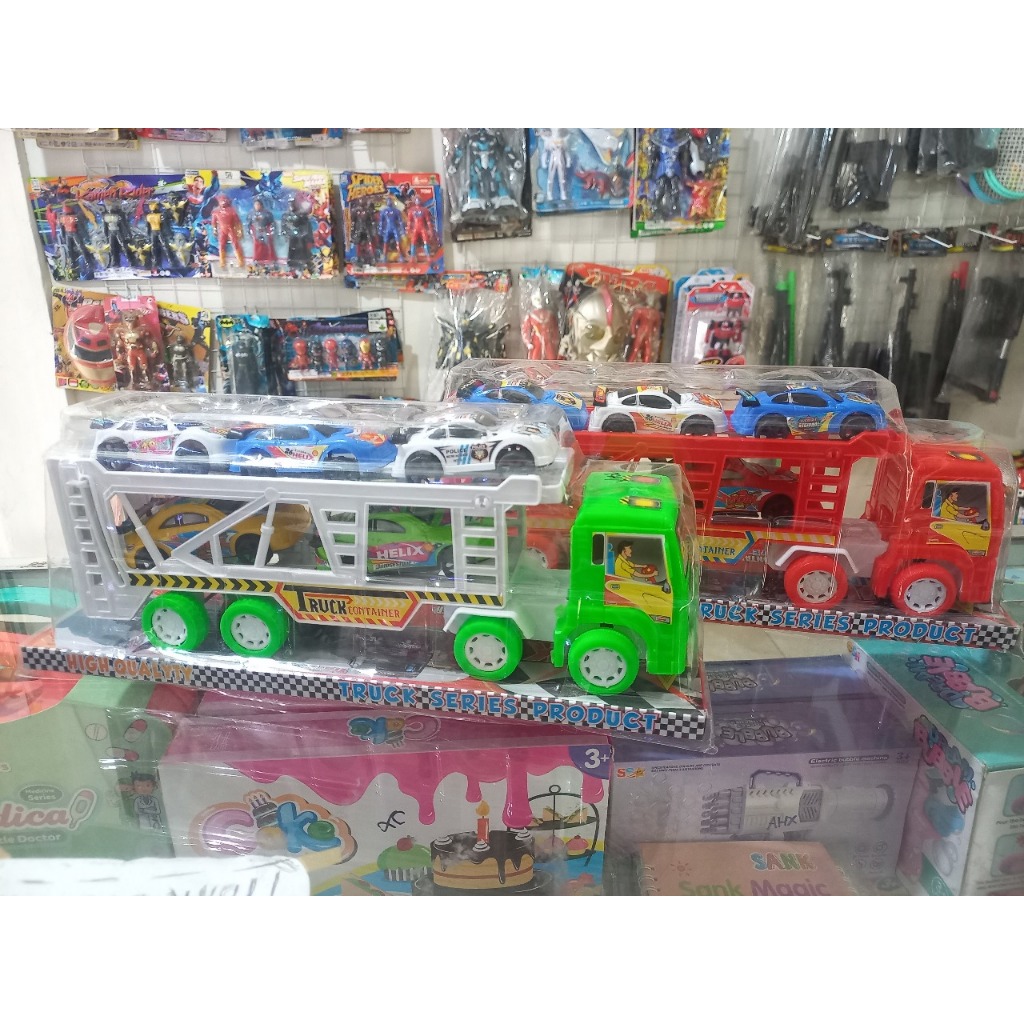 Mainan Anak Mobil Truk Kontainer isi 5 mobil Kecil
