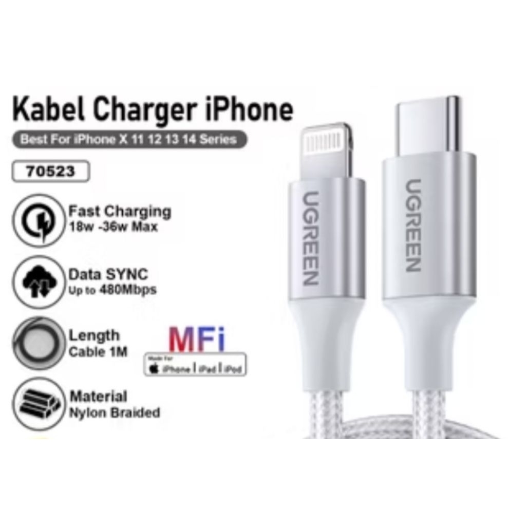 kabel ugreen 70523 type c to lightning / kabel type c to lightning ugreen 70523 / kabel ugreen MFI t