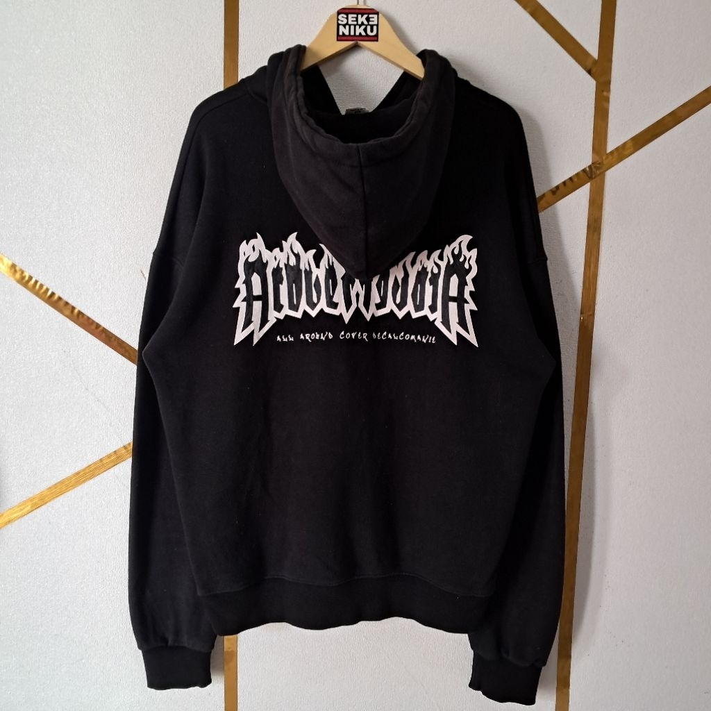 Hoodie zipper ACOVER Flame Big logo Backit bahan fleece tebal