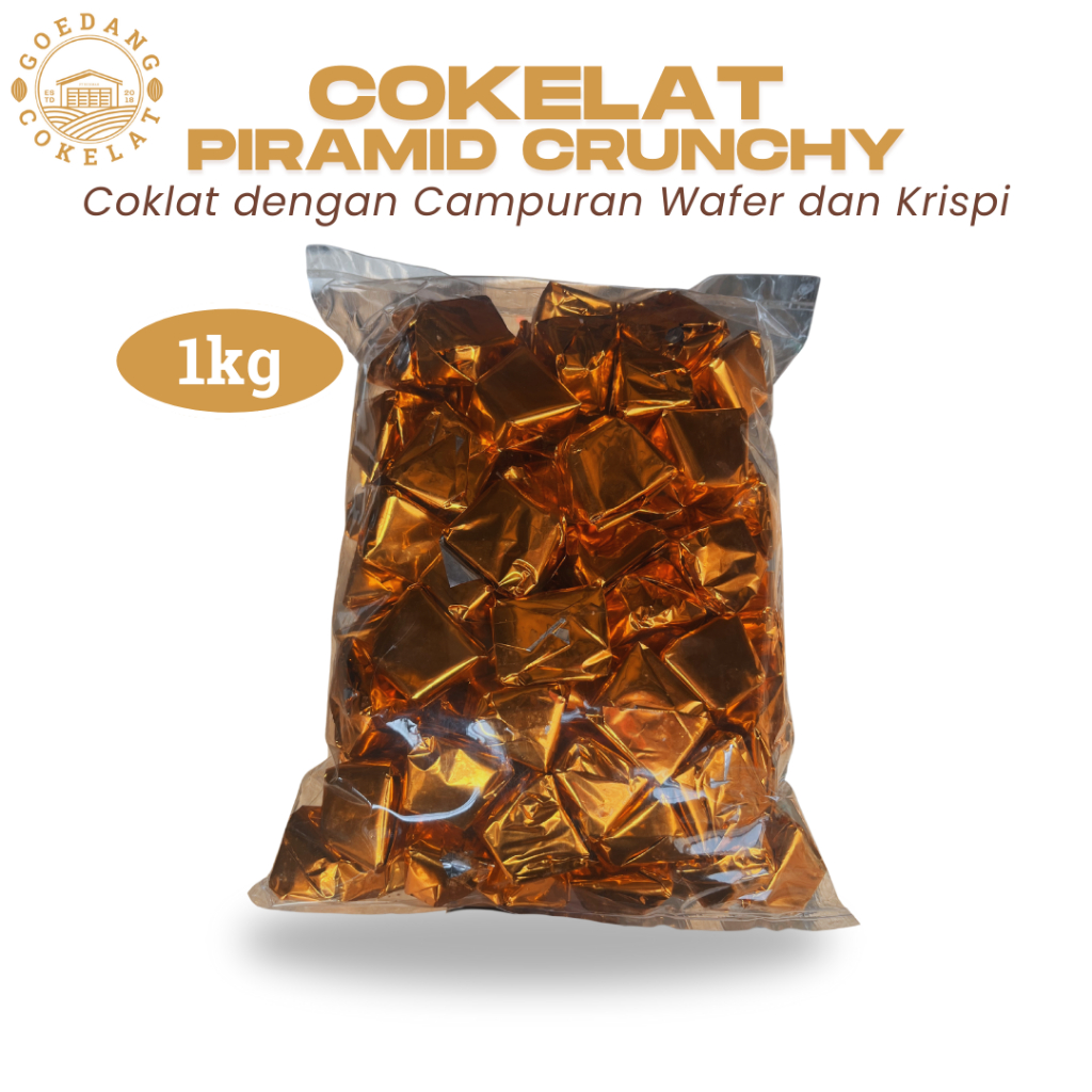 

Cokelat Piramid Crispy 1kg | Cokelat dengan campuran wafer dan rice crispy | isi 80-100pcs