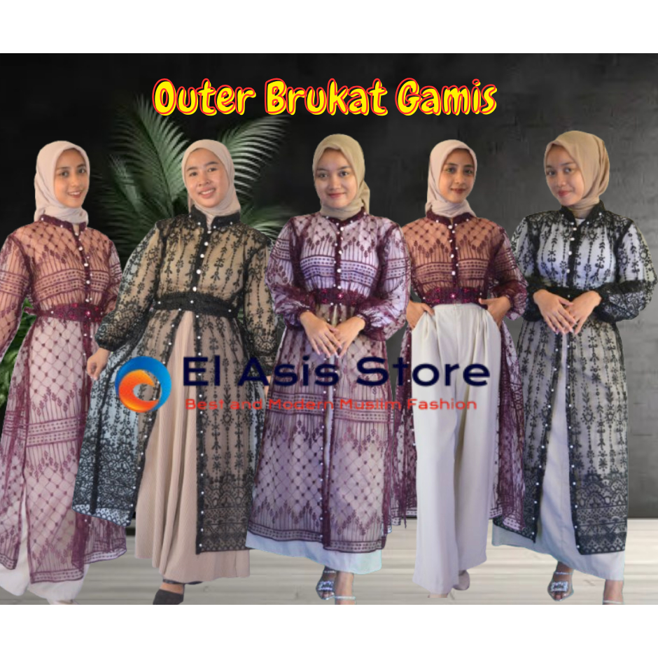 Azzura Outer Brokat Gamis Brokat Payet Kondangan Cardigan Dress Brokat