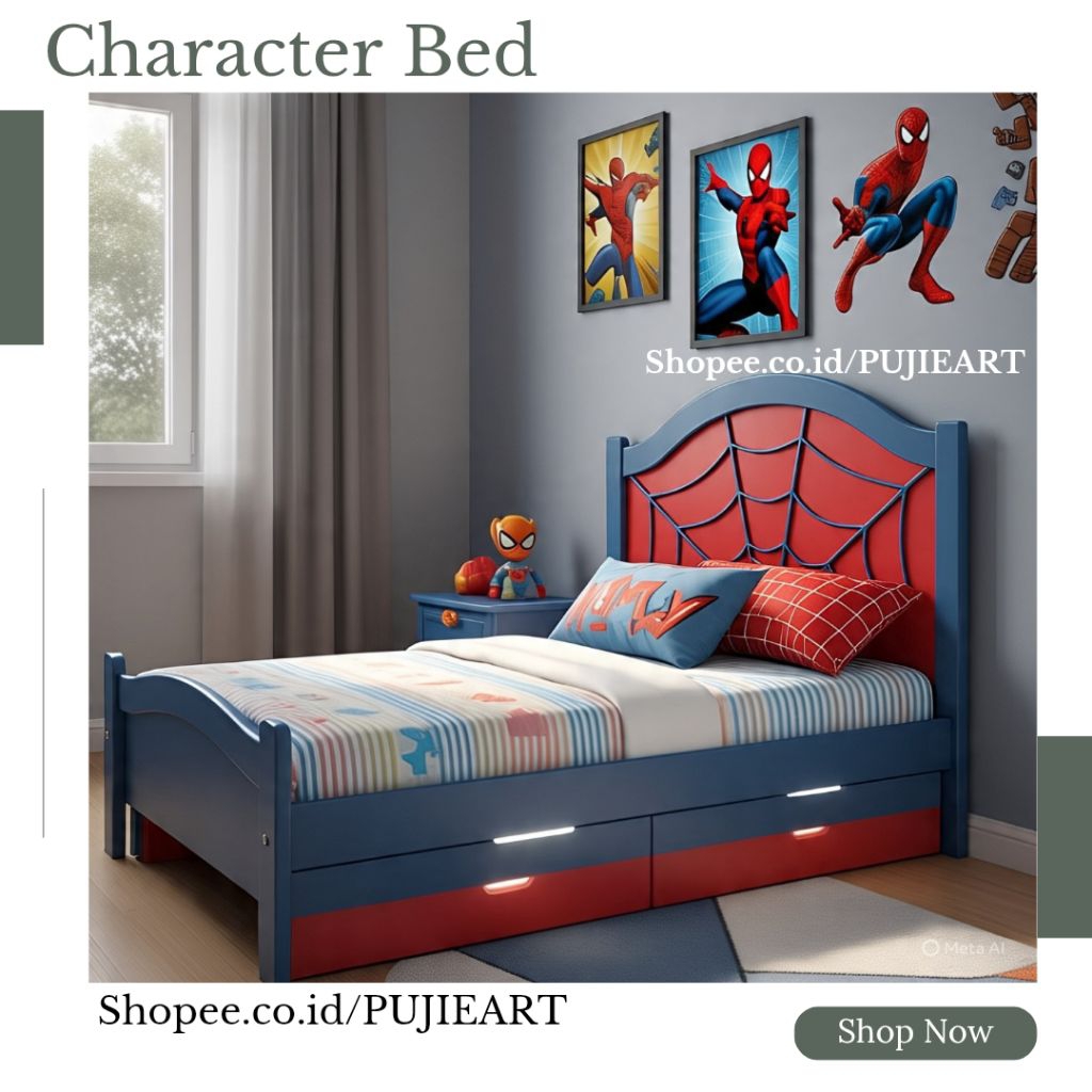 Ranjang Kayu Anak Minimalis Karakter Spiderman