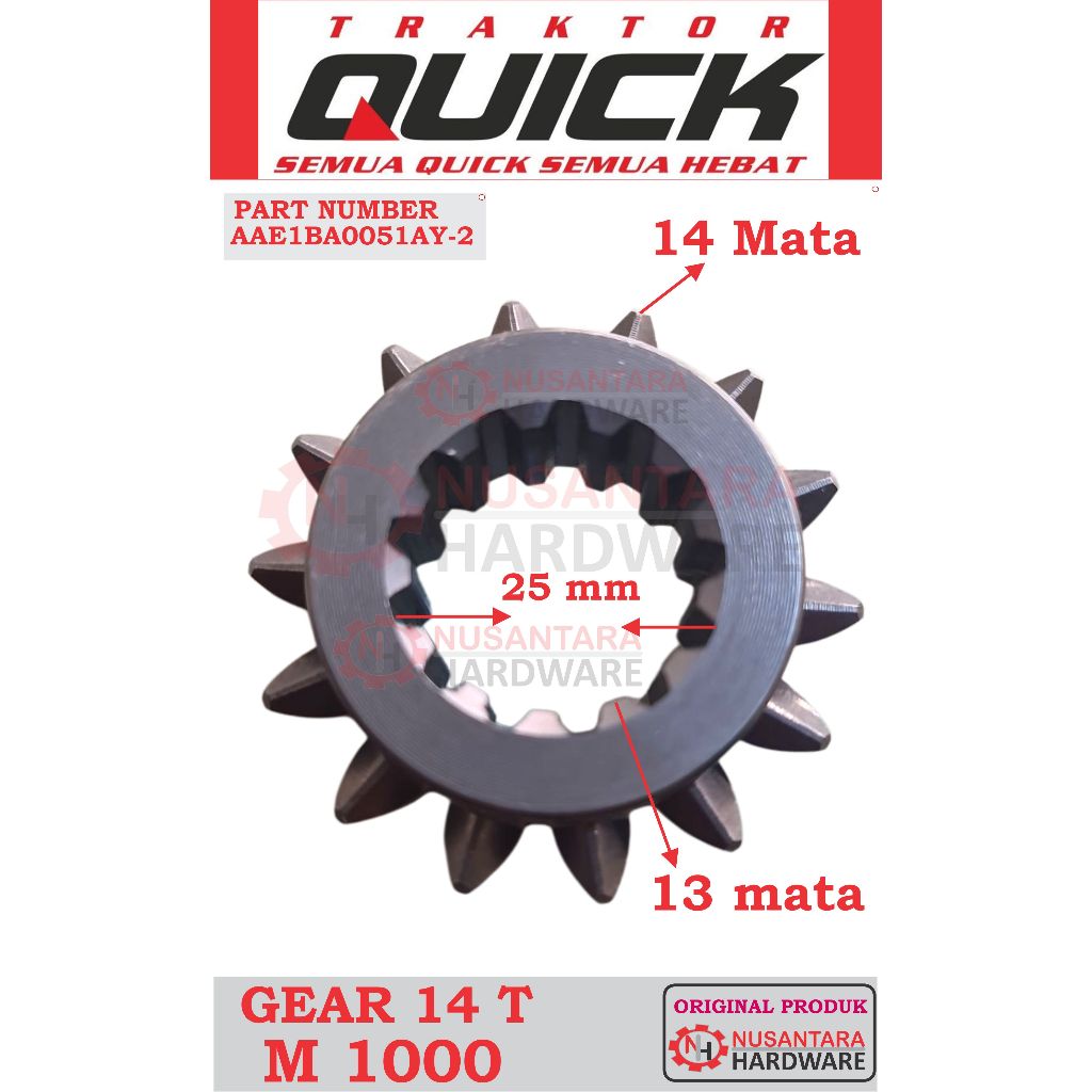 gear 14 t traktor quick m 1000, gigi 14 mata traktor quick m 1000, spare part traktor sawah quick m 