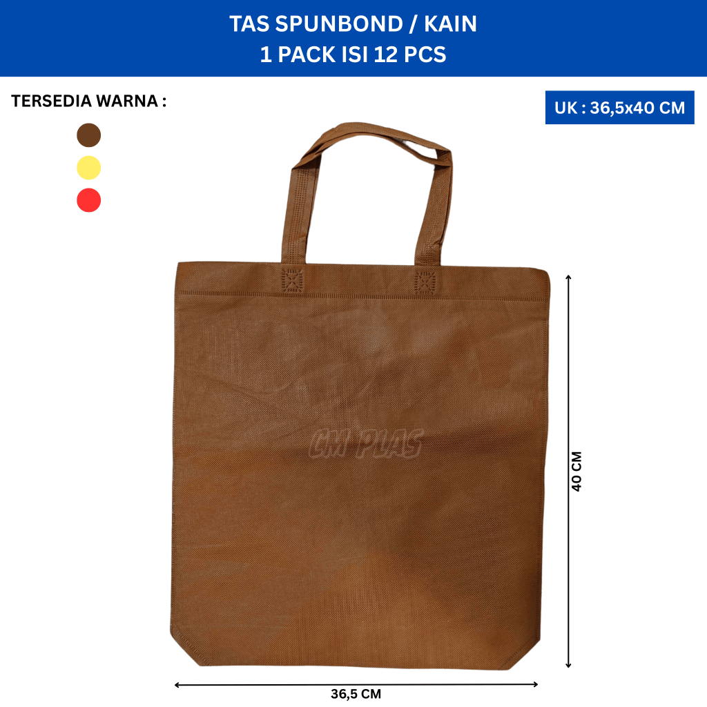 

Tas Spunbond / Tas Kain / Tote Bag / Suvenir Tebal Isi 12 Pcs Ukuran 36,5x40