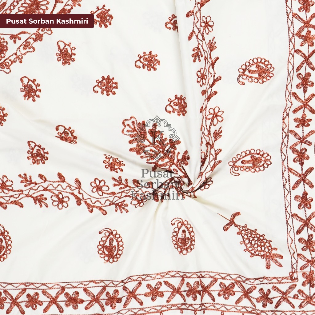 Sorban Kashmiri CAMEL Hijazi AS799 Sulam Hitam Putih Warna