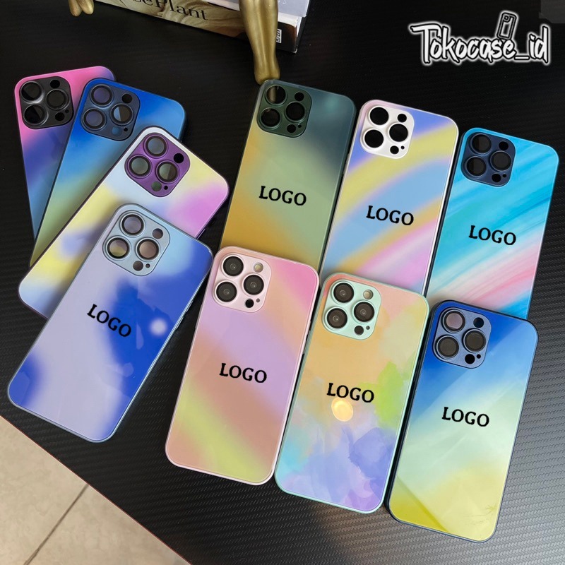 Rci052 Case Casing Handphone Glass 9d Warna Pelangi Compatible Iphone 7 8 7+ 8+ X Xs Xr 11 12 pro ma