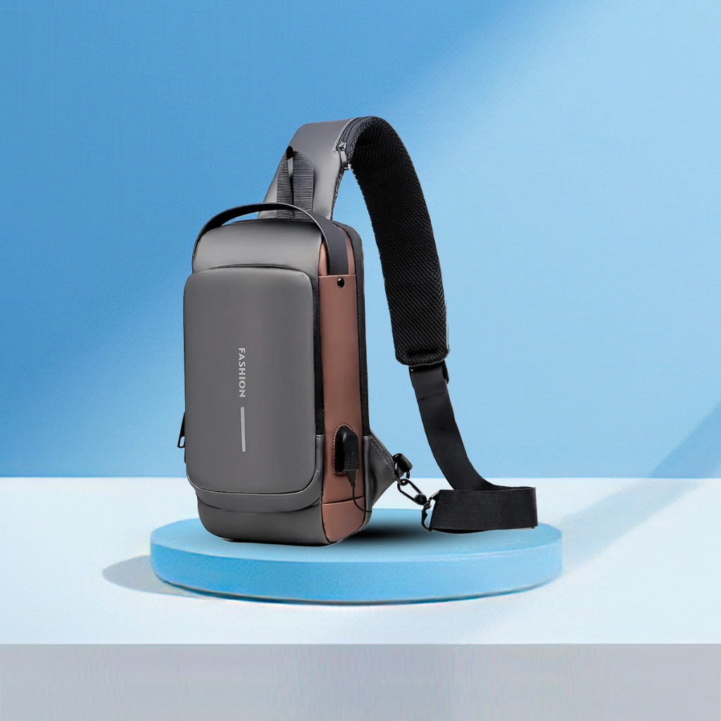 Tas Selempang 3 in 1 Motif Polos Keren Tas Fashion Multifungsi Pria Sport USB Waterproof - LW-15