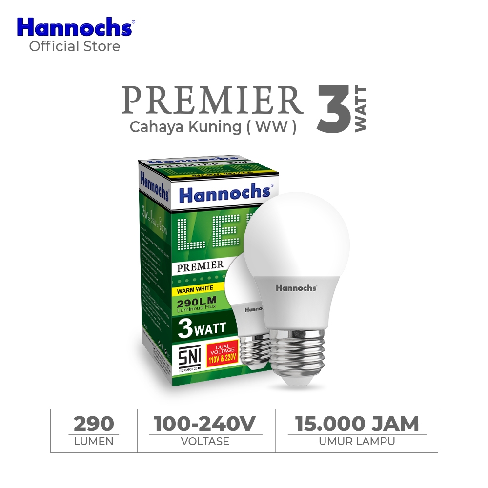Hannochs Lampu Bohlam LED Premier 3 watt Cahaya Kuning