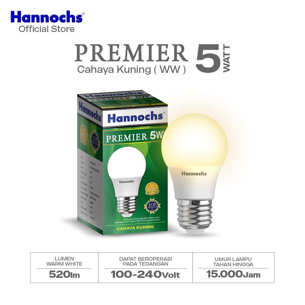 Hannochs Lampu Bohlam LED Premier 5 watt Cahaya Kuning