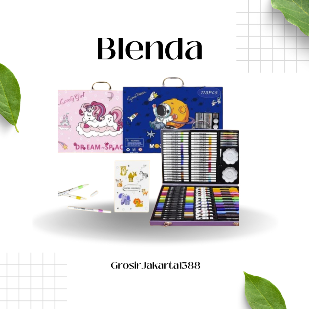 

Crayon Set 113 Pcs Alat Mewarnai / Krayon Spidol, Pensil Warna, Cat Air/Alat Menggambar Anak - Blenda Coloring