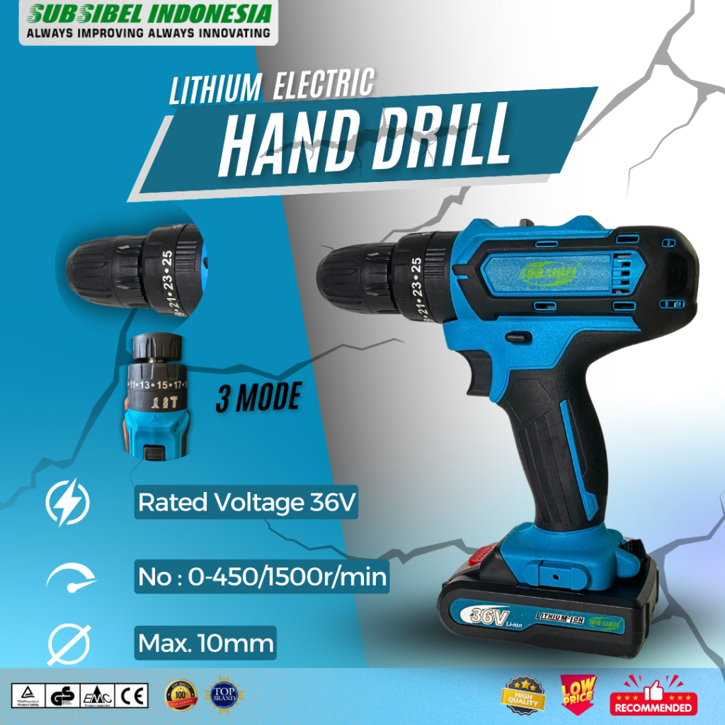 Hand Drill 36V - Mesin Bor Baterai Tanpa Kabel (Cordless) Bor Cas -  Mesin Bor Tangan Merek Subsibel
