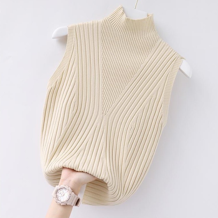 Bdy [Hallyu] Inner Rajut Wanita Baju Dalaman Premium Manset Knit Tanpa Lengan Model Garis Elegant