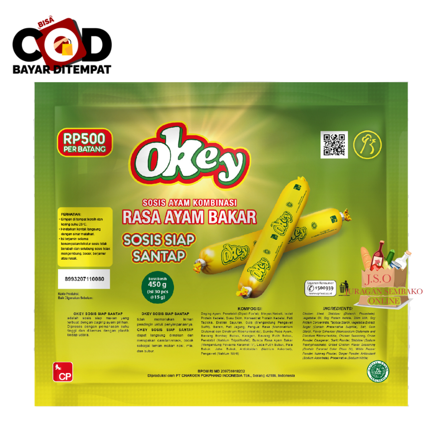 

[ JSO ] Okey Sosis Siap Santap Rasa Ayam Bakar 400gr isi 30 Pcs Snak Cemilan Anak Halal Murah