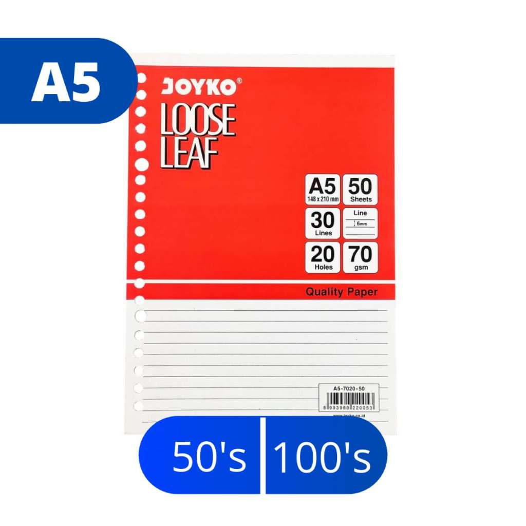 

Isi Binder Kertas File Loose Leaf Joy-Art ukuran A5 50 dan 100 Lembar