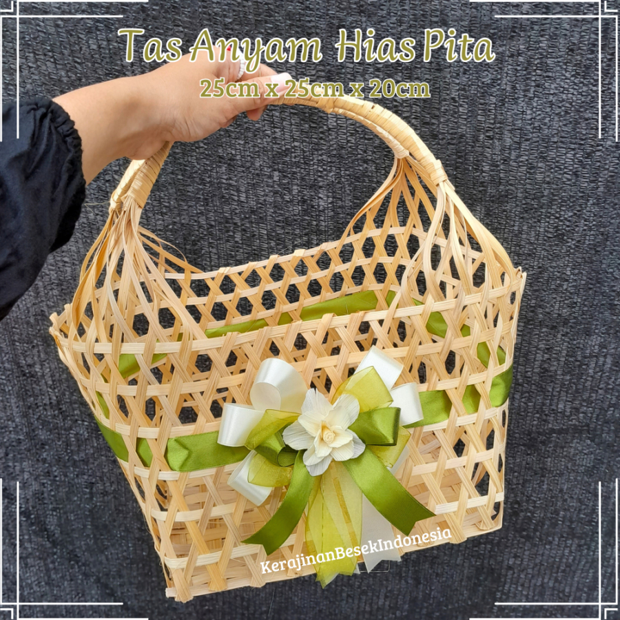 

GOODIE BAG UNIK BISA CUSTOM PITA Tas anyam kotak 25cm hias pita hampers parsel seserahan hantaran kado keranjang